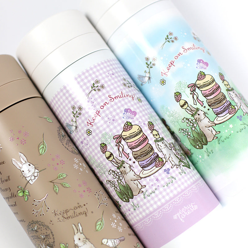 【スリムサーモステンレスボトル・カラビナ付きハンディファン】300ml, 500ml　うさぎイラスト、神戸タータン