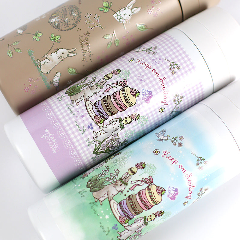 【スリムサーモステンレスボトル・カラビナ付きハンディファン】300ml, 500ml　うさぎイラスト、神戸タータン