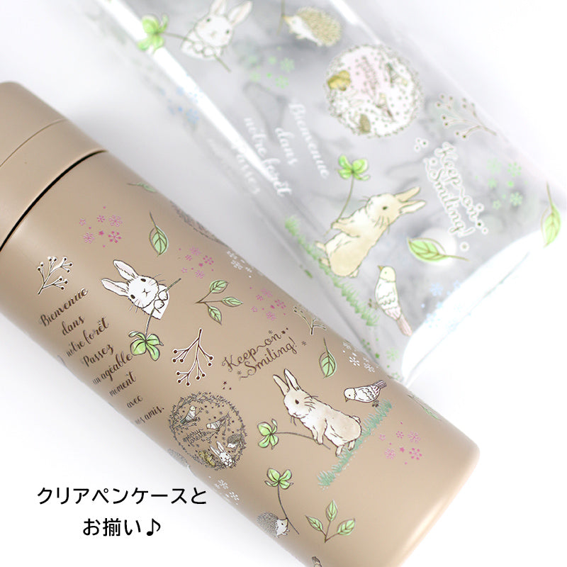【スリムサーモステンレスボトル・カラビナ付きハンディファン】300ml, 500ml　うさぎイラスト、神戸タータン