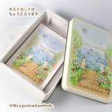 【数量限定】縦長：森の風景 湖のそばver(缶のみ) ポストカード付  日付印の収納にも　うさぎや森のお花 日付印のデザイン入り　うさぎ たれ耳うさぎ スタンプはんこの収納
