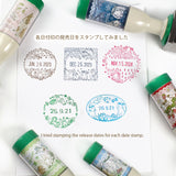 【クローバーの丸い日付印・楕円形の日付印　うさぎとお花】森の動物たち 日付スタンプ  SANBY×えくりゅの森  手帳デコノート日記手紙 可愛いお揃い収納缶も サンビー社製 日付回転印 はんこ