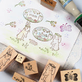 【楕円形の日付印】森の散歩道 うさぎとお花 日付スタンプ  SANBY×えくりゅの森  手帳デコノート日記手紙 可愛いお揃い収納缶も サンビー社製 日付回転印 はんこ