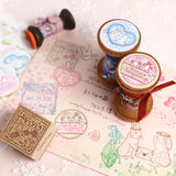 【おめかしスタンプ4点セット+シール】切手風・ハートうさぎ消印風・クッキー型：日付印との組み合わせも。手紙デコ はんこ 可愛い