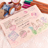 【おめかしスタンプ4点セット+シール】切手風・ハートうさぎ消印風・クッキー型：日付印との組み合わせも。手紙デコ はんこ 可愛い