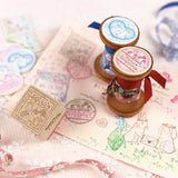 【おめかしスタンプ3点セット+シール】切手風・消印風・クッキー型：日付印との組み合わせも。お手紙にも活躍するはんこ　可愛いうさぎ