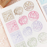 【おめかしスタンプ3点セット+シール】切手風・消印風・クッキー型：日付印との組み合わせも。お手紙にも活躍するはんこ　可愛いうさぎ