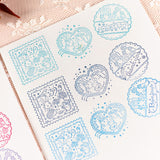 【おめかしスタンプ3点セット+シール】切手風・消印風・クッキー型：日付印との組み合わせも。お手紙にも活躍するはんこ　可愛いうさぎ