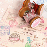 [3-piece Dress-up Stamp Set + Seals] Postage stamp-style, postmark-style, cookie cutter-style: Can also be combined with a date stamp. A cute rabbit stamp perfect for letters.