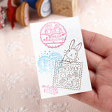 【おめかしスタンプ3点セット+シール】切手風・消印風・クッキー型：日付印との組み合わせも。お手紙にも活躍するはんこ　可愛いうさぎ