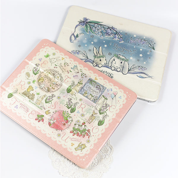 iPad case, two types, cute illustrations of rabbits and forest animals