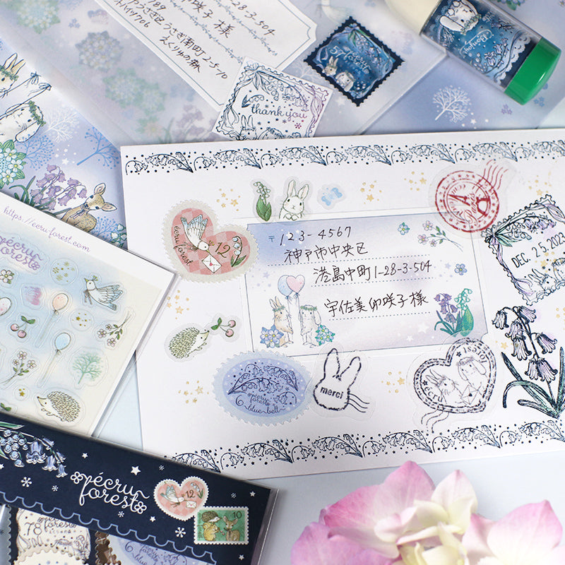 Letter set: Flower Festival series For letters: Stationery, envelopes, address stickers <span>Rabbit, droopy-eared rabbit, hydrangea, bluebell, lily of the valley, forest scenery, also for diary decoration, animals, birds, deer</span>