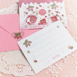 ミニカードと封筒：プチギフトやバレンタインに　ショコラバージョン：イチゴの季節シリーズ たち耳たれ耳うさぎ チョコレート