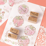 [Mini mini stamp 3-piece set]<br> Lace and lattice strawberry notebooks and message cards Cute borders and corner frames