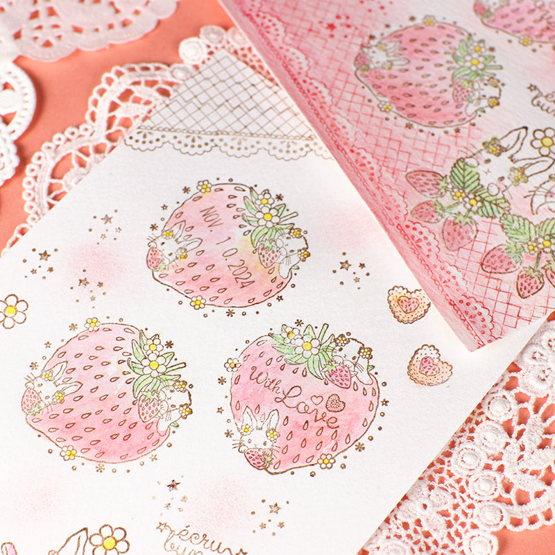 [Mini mini stamp 3-piece set]<br> Lace and lattice strawberry notebooks and message cards Cute borders and corner frames