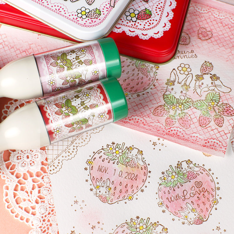 [Mini mini stamp 3-piece set]<br> Lace and lattice strawberry notebooks and message cards Cute borders and corner frames