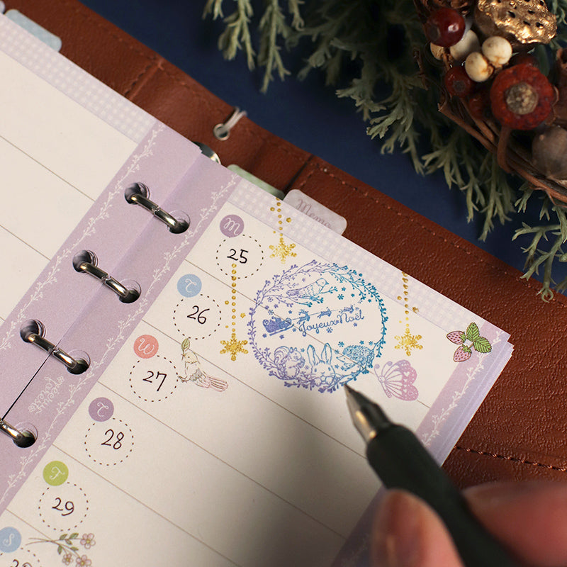 冬限定・数量限定：クリスマス冬風景【ミニミニスタンプ】クリスマスカードに日付回転印に組み合わせも サンタクロース トナカイ ソリ 雪だるま 雪の結晶 ベル ヒイラギ フランス語メリークリスマス　手帳 封筒 メッセージカード