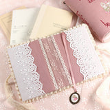 【手帳カバーA6：文庫本サイズ 栞付き】レースとうさぎイチゴ クロスステッチ刺繍：ほぼ日手帳 MDノート 文庫本アンティークな手帳ハンドメイド