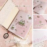 【手帳カバーA6：文庫本サイズ 栞付き】レースとうさぎイチゴ クロスステッチ刺繍：ほぼ日手帳 MDノート 文庫本アンティークな手帳ハンドメイド