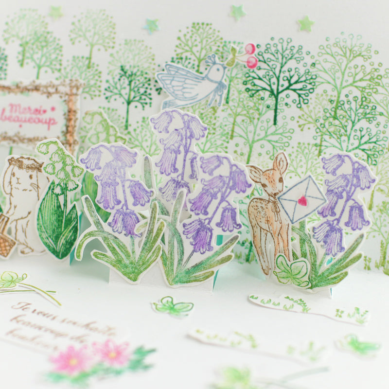 [Rabbit Balloon Stamp Set] 14 items<br>Includes box and ink<br>ecru forest&nbsp;Flower Festival Series<br>New Year's cards, Christmas cards<br data-mce-fragment="1">Postcards Rabbit, small bird, flower<br>