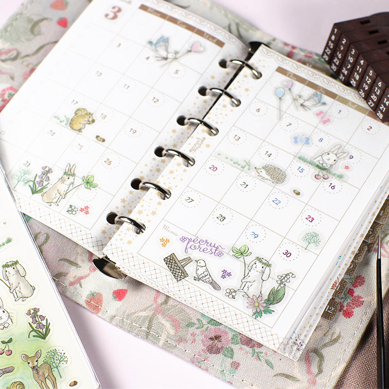 Decorative refill set [mini 6-hole] system notebook<br> <span>Floral pattern, simple, monthly, weekly, memo: also suitable for fountain pens, lily of the valley, bluebell, children, extracurricular activities, study, cram school</span>