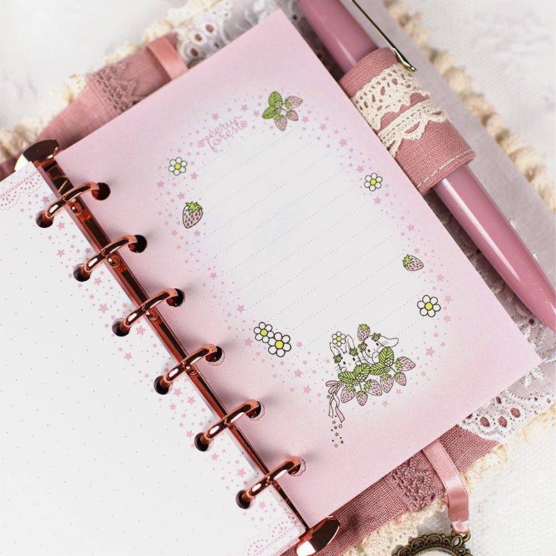 イチゴとうさぎ★レフィルセット ピンク<br>【ミニ6穴 】システム手帳<br><span>可愛い 月間マンスリー・週間ウィークリー・メモ：万年筆にも  イチゴ　たれ耳うさぎ</span>