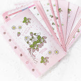 イチゴとうさぎ★レフィルセット ピンク<br>【ミニ6穴 】システム手帳<br><span>可愛い 月間マンスリー・週間ウィークリー・メモ：万年筆にも  イチゴ　たれ耳うさぎ</span>