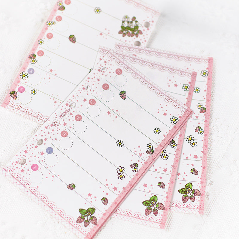 イチゴとうさぎ★レフィルセット ピンク<br>【ミニ6穴 】システム手帳<br><span>可愛い 月間マンスリー・週間ウィークリー・メモ：万年筆にも  イチゴ　たれ耳うさぎ</span>