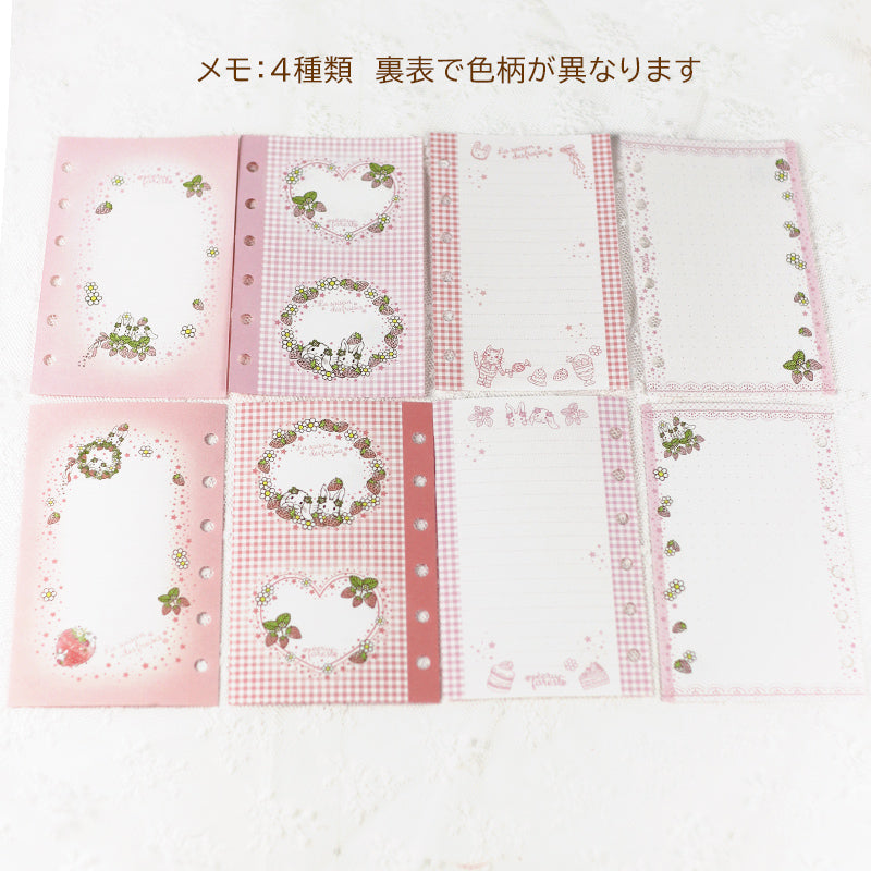 イチゴとうさぎ★レフィルセット ピンク<br>【ミニ6穴 】システム手帳<br><span>可愛い 月間マンスリー・週間ウィークリー・メモ：万年筆にも  イチゴ　たれ耳うさぎ</span>