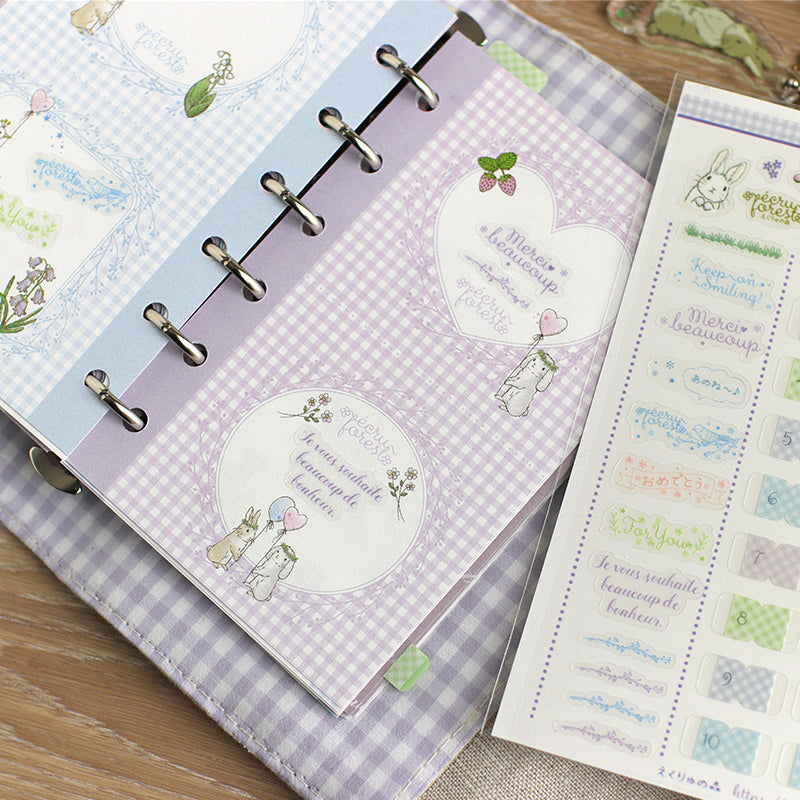 Two types of stickers★Index stickers/transparent stickers Balloon rabbit Ekuryu no Mori/Flower Festival series Great for notebook refills and schedule management<br> <span>Notebook and matching rabbit, lop-eared rabbit, small bird, squirrel</span>