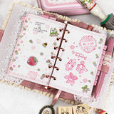 イチゴとうさぎ：シール二種類★インデックスシール・透明シール ピンク★イチゴの季節シリーズ システム手帳に 手帳デコ コラージュ ステッカー 手帳とお揃い うさぎ・垂れ耳うさぎ