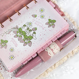 イチゴとうさぎ：シール二種類★インデックスシール・透明シール ピンク★イチゴの季節シリーズ システム手帳に 手帳デコ コラージュ ステッカー 手帳とお揃い うさぎ・垂れ耳うさぎ