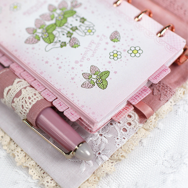 イチゴとうさぎ：シール二種類★インデックスシール・透明シール ピンク★イチゴの季節シリーズ システム手帳に 手帳デコ コラージュ ステッカー 手帳とお揃い うさぎ・垂れ耳うさぎ