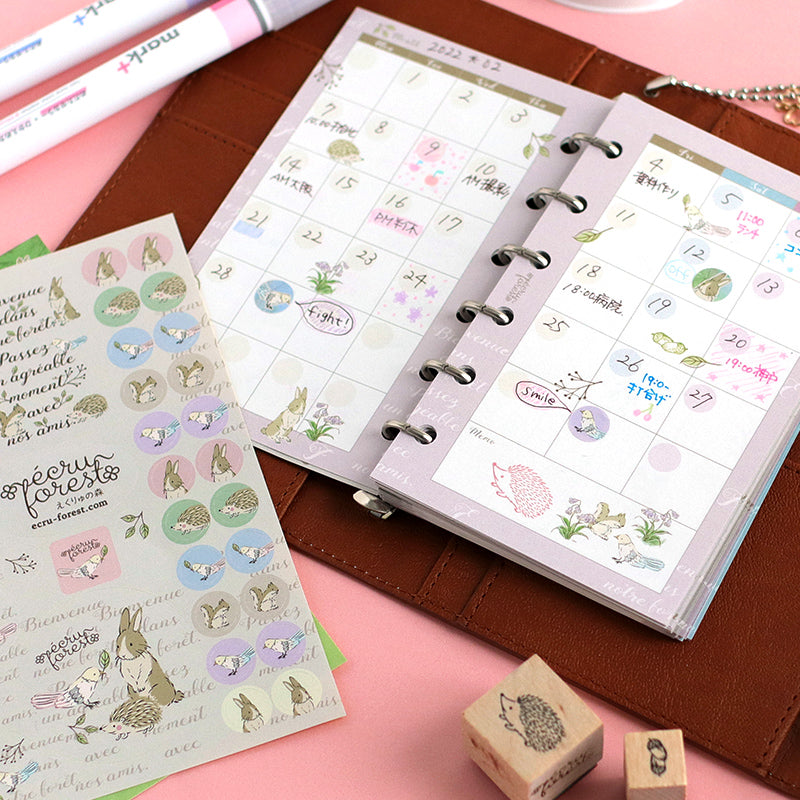 【ミニ6穴 レフィル：単品】<br>週間ウィークリーカレンダー<br>システム手帳<br><span>万年筆にも  花祭りシリーズうさぎ・小鳥 子供 習い事 勉強 塾</span>