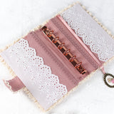 【システム手帳 ミニ6穴 栞付き】レースとうさぎイチゴ クロスステッチ刺繍のアンティークな手帳：ハンドメイド