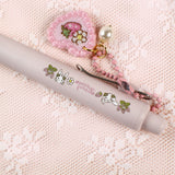 刺繍チャーム付き★ボールペン【ユニボールワン P】0.38mm ピンク もも：イチゴとうさぎイラスト