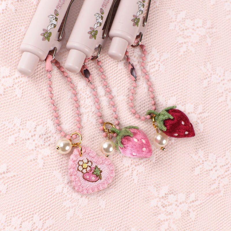 刺繍チャーム付き☆ボールペン【ユニボールワン P】0.38mm ピンク もも