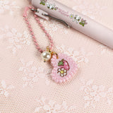 刺繍チャーム付き★ボールペン【ユニボールワン P】0.38mm ピンク もも：イチゴとうさぎイラスト