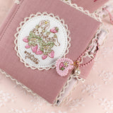 刺繍チャーム付き★ボールペン【ユニボールワン P】0.38mm ピンク もも：イチゴとうさぎイラスト