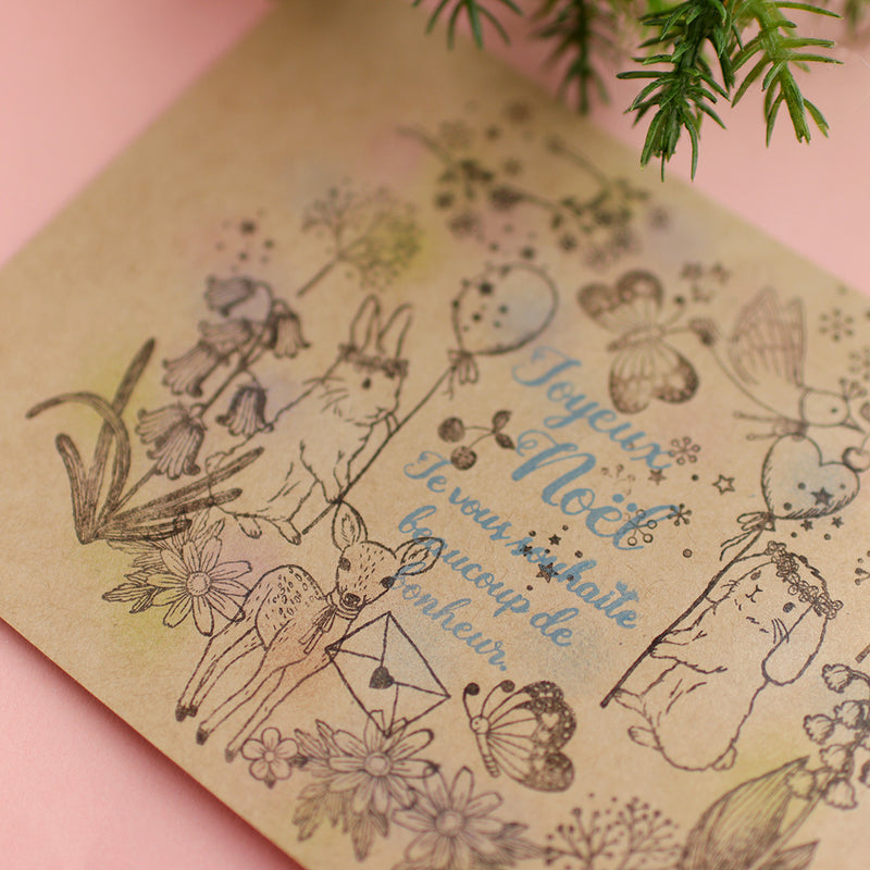 【バンビちゃんスタンプセット】鹿・草むら・ラブレター えくりゅの森　花祭りシリーズ 年賀状・クリスマスカード ポストカードにも はんこ 手帳付箋　カード作り